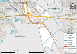 Carte en couleur présentant le réseau hydrographique de la commune