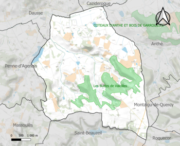 Carte de la ZNIEFF de type 1 sur la commune.