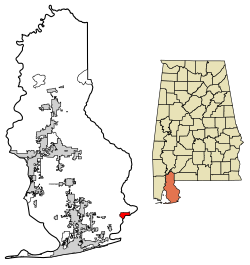 Location of Lillian in Baldwin County, Alabama.
