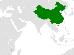 Map indicating locations of China and Malawi