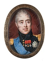 Charles X, depicted as King of France (1824–1830), wears a short unpowdered haircut.