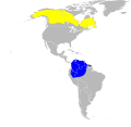 Aire de répartition de la Paruline rayée