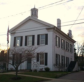 The Franklin Township Hall, a listing on the National Register of Historic Places built in 1837.