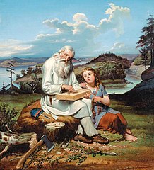 Väinämöinen Attaches Strings to his Kantele, Johan Zacharias Blackstadius, 1851