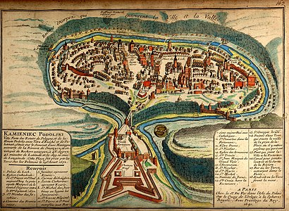 Map of Kamianets-Podilskyi, by Nicolas de Fer