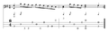 Effet de campanella, tablature avec la transcription sur une portée - extrait du Canario du Libro quarto d'intavolatura di chitarone