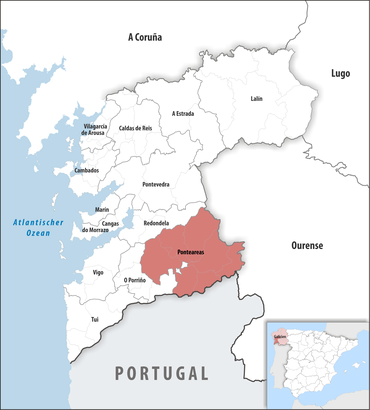 Die Lage des Gerichtsbezirk Ponteareas in der Provinz Pontevedra