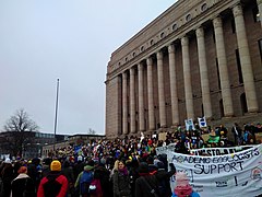 School Strike for Climate in front of the Parliament House, Helsinki, 15 March 2019