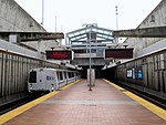 A BART train at Balboa Park station in March 2018