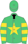 Emerald green, yellow star, hooped sleeves