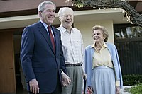 Betty Ford with her husband and President George W. Bush on April 23, 2006