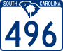 South Carolina Highway 496 marker