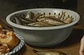 Fish bowl with double aigrette rim in a painting by Floris van Schooten, a colleague of Willem Jansz Verstraeten in the Haarlem Guild of St. Luke
