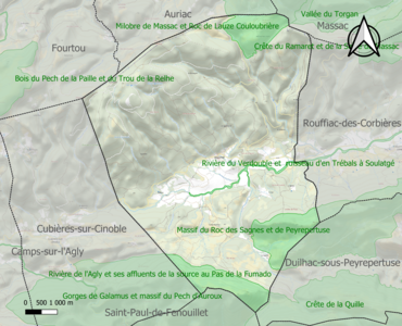 Carte des ZNIEFF de type 1 sur la commune.