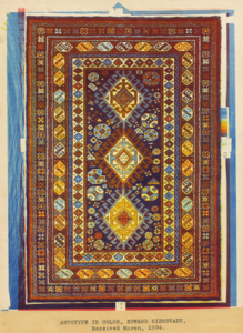 Artotype color print of a rug by Bierstadt, c. 1894.