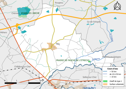 Carte de la ZNIEFF de type 1 localisée sur la commune[Note 2].