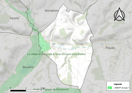 Carte des ZNIEFF de type 1 sur la commune.