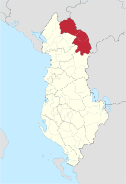 Map of Albania with Kukës County highlighted