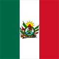 Bandera veterana del Batallón Patria, primera con un águila mexicana y los tres colores nacionales, proporción original 1:1.