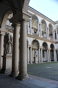 Baroque Tuscan columns in the courtyard of the Palazzo Brera, Milan, by Francesco Maria Richini, 17th century