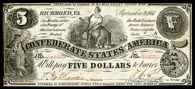 Five Confederate States dollar (T36), by Hoyer & Ludwig