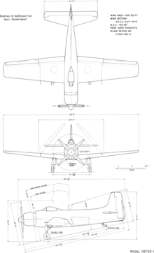 3-view line drawing of the Douglas XBT2D-1 Dauntless II