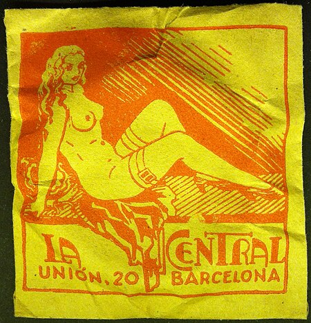 Early condom package, Spain, ca 1894-1939