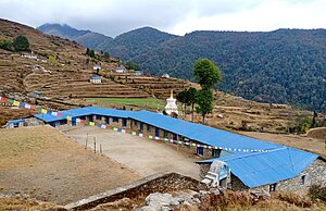 Khiraule Lower Secondary School with the village in the background