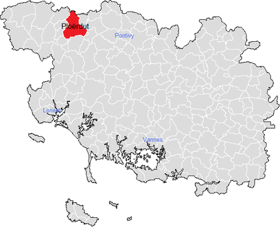 Carte représentant par des couleurs différentes l'emplacement d'une commune au sein de son département.