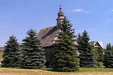 The old wooden church, now in Maniowy cemetery