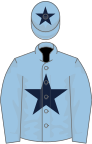 Light blue, dark blue star, light blue sleeves, light blue cap, dark blue star