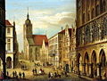 Prinzipalmarkt, peinture à l'huile d'August Hilbig, 1863.