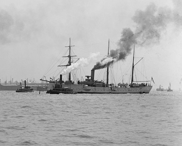 SMS Seeadler, an unprotected cruiser of the Imperial German Navy. (Photograph by Detroit Photographic Co.; restored by Adam Cuerden)