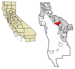 Location of Belmont in San Mateo County, California