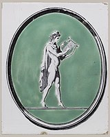 Tile with Orpheus or Apollo, c. 1780, the green painted