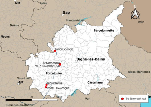 Carte des sites Seveso seuil haut.