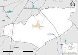 Carte en couleur présentantle réseau hydrographique de la commune