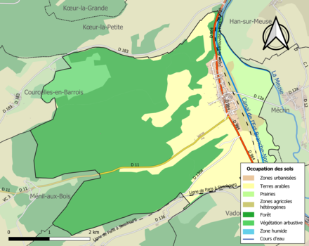 Carte en couleurs présentant l'occupation des sols.