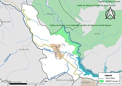 Carte de la ZNIEFF de type 1 sur la commune.