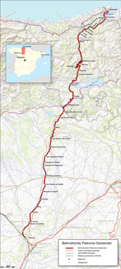 A Palencia–Santander-vasútvonal útvonala