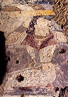 Devotee in double-lapel caftan, left wall of the niche of the Western Buddha.[39][40] He has also been described as a Hephthalite.[41]