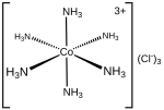 Hexamminecobalt(III) chloride, the trichloride salt of the hexammine complex [Co(NH3)6]3+. It is famously stable in concentrated hydrochloric acid.