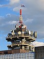 Image 35A tower on top of Croatian Radiotelevision (HRT) building in Zagreb neighbourhood of Prisavlje. (from Culture of Croatia)