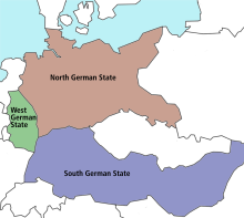 Partition plan from Winston Churchill:   North German state   South German state, including modern Austria and Hungary   West German state