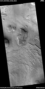 Wide view of lines of pits, as seen by HiRISE, under the HiWish program