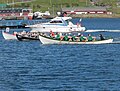 Image 14Kappróður is the Faroese word for rowing competition in wooden Faroese rowing boats. There are 7 regattas held around the islands every summer, where boats in different sizes compete. Here is the largest boat type 10-mannafør. (from Culture of the Faroe Islands)