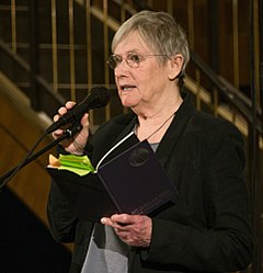 Ingela Strandberg på Poesimässan 2018 på Stockholms Stadsbibliotek.