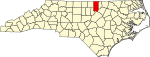 Mapa de Carolina del Norte con la ubicación del condado de Granville