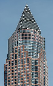 Messeturm in Frankfurt, Germany, by Helmut Jahn (1990), a Postmodern building that is reminiscent of Art Deco architecture[168]