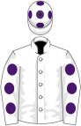 White, purple spots on sleeves and cap